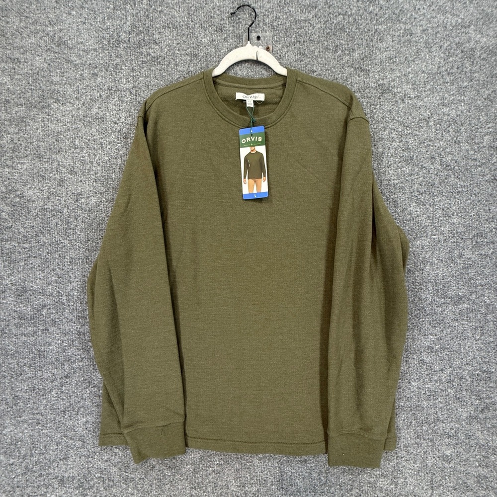 Orvis Sweatshirt Mens Large Olive Green Crewneck Long Sleeve Fleece Pullover New
